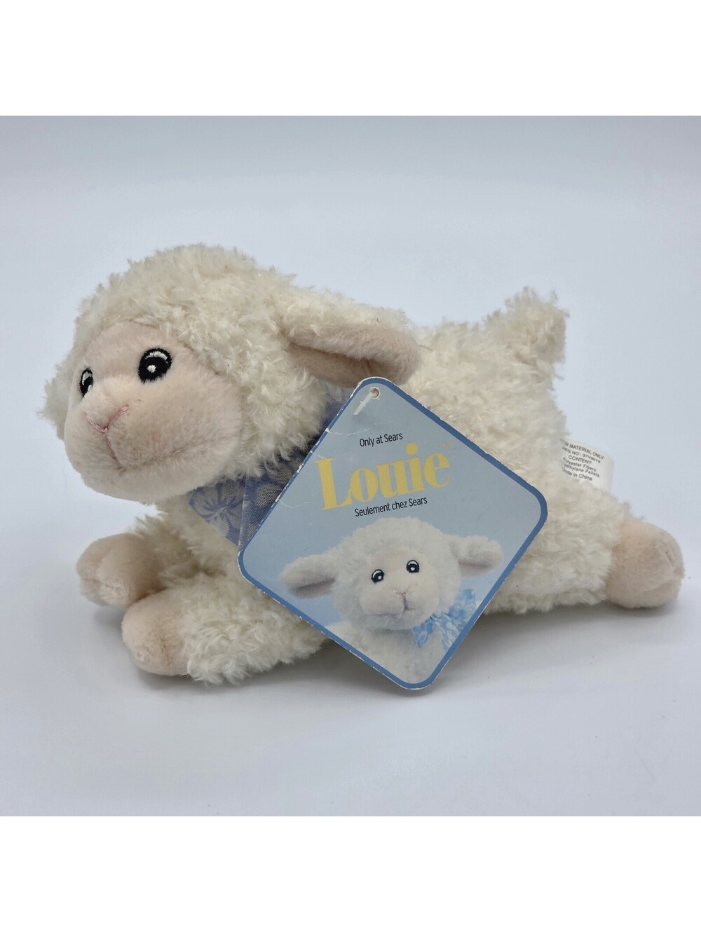 Vintage Sears Louie Lamb Plush Stuffed Animal Sheep Blue Bow w/ Tags 6"
